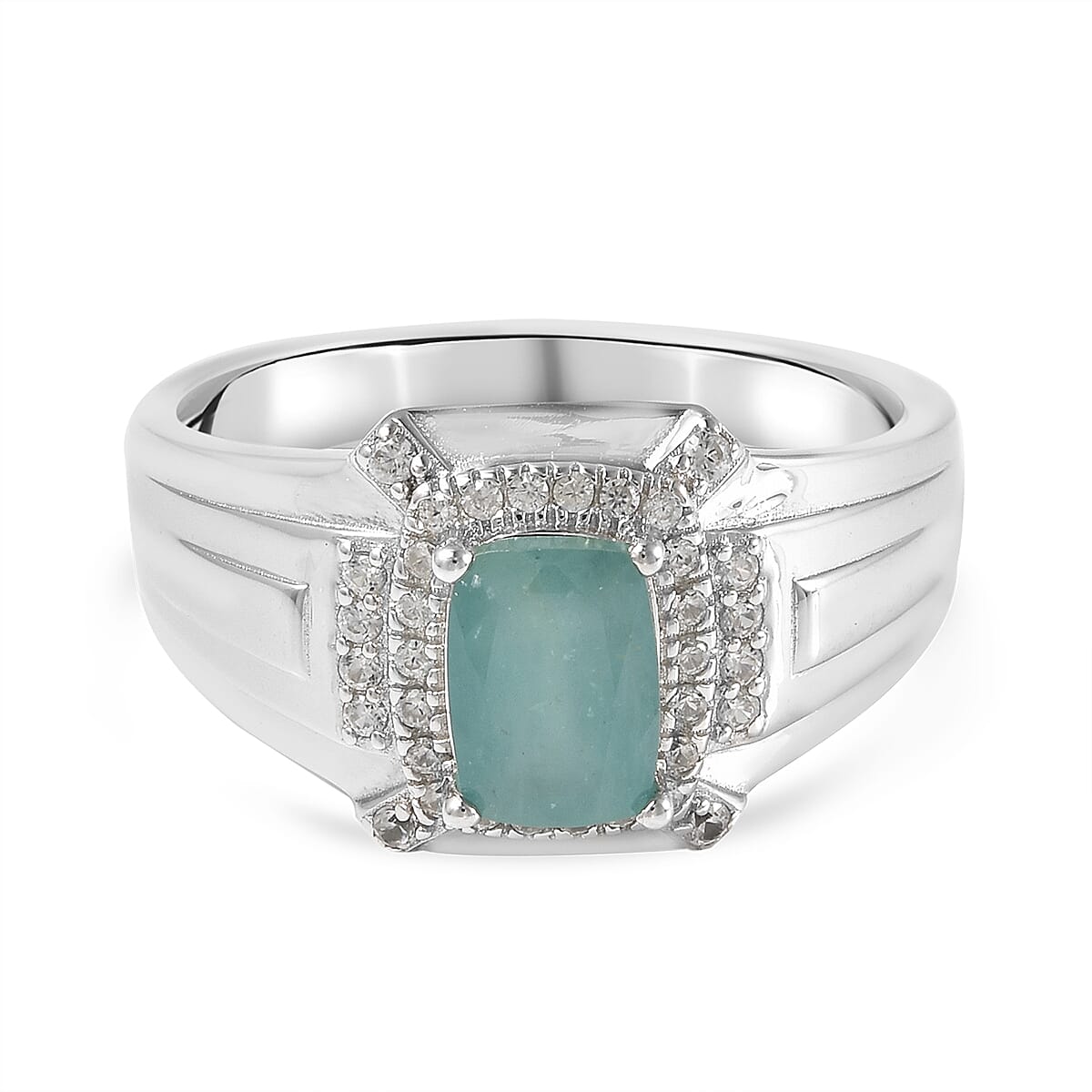 1.3 Ct. Grandidierite and White Zircon Halo Ring in Rhodium Plated Sterling Silver 3877181 0