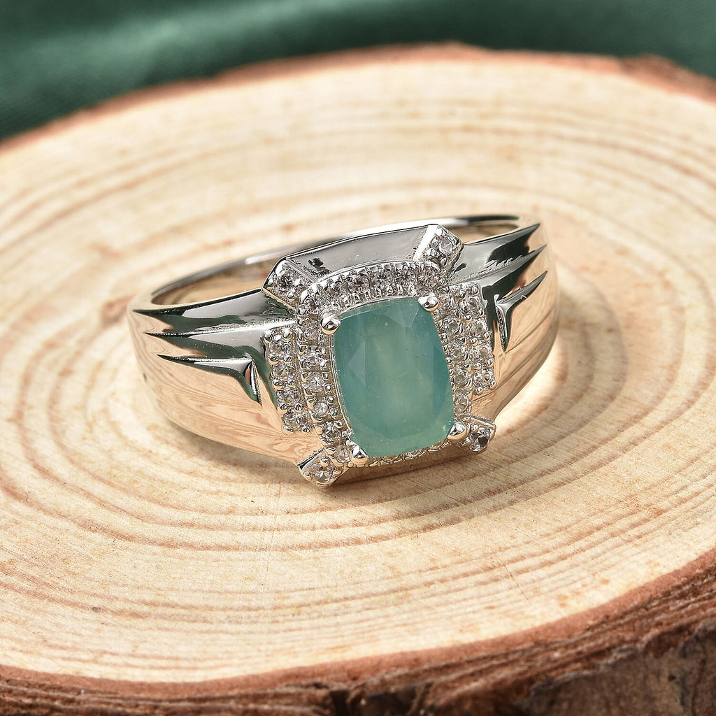 Grandidierite and Natural Cambodian Zircon Ring in Rhodium Overlay Sterling Silver 1.30 Ct.