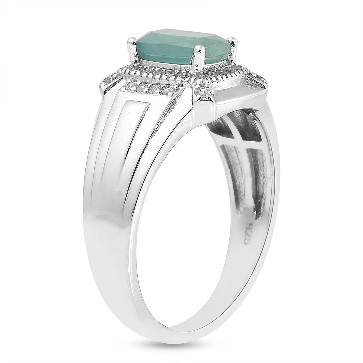 1.3 Ct. Grandidierite and White Zircon Halo Ring in Rhodium Plated Sterling Silver 3877181 3