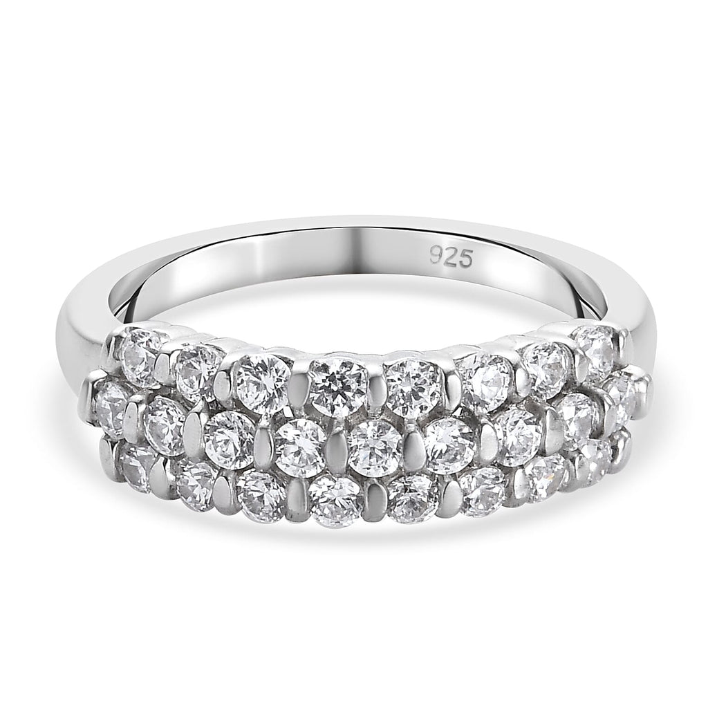 Lustro Stella Platinum Overlay Sterling Silver Ring Made with Finest CZ 1.31 Ct.