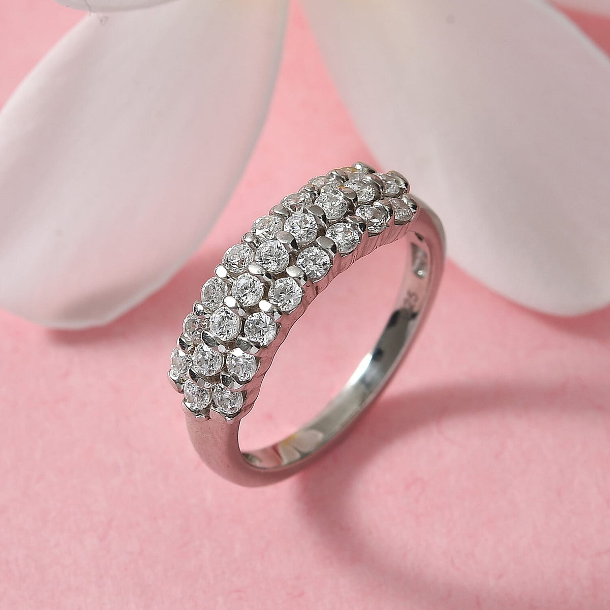 1.31 Ct. Lustro Stella Made with Finest CZ Cluster Ring in Platinum Plated Sterling Silver 3865769 1