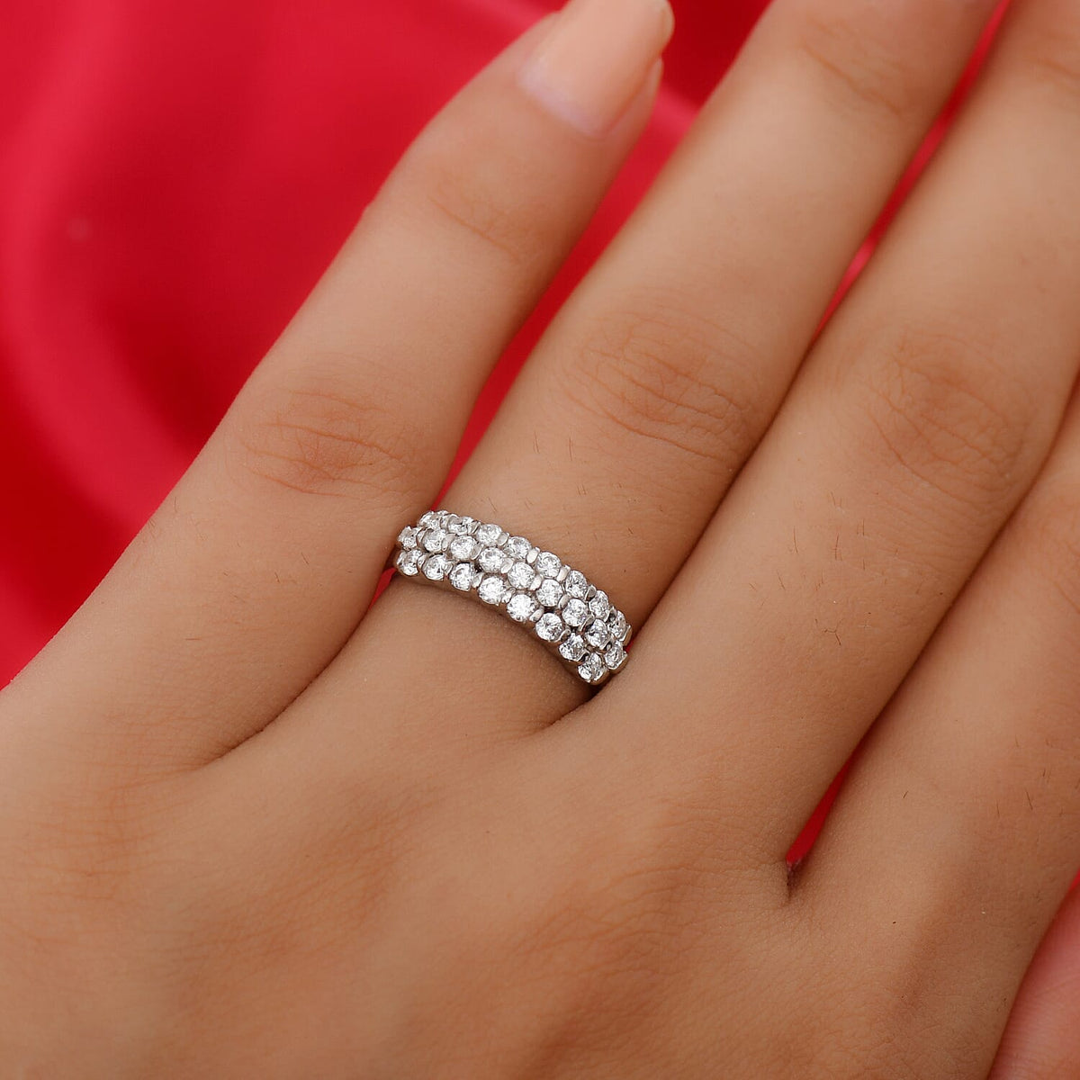 1.31 Ct. Lustro Stella Made with Finest CZ Cluster Ring in Platinum Plated Sterling Silver 3865769 2
