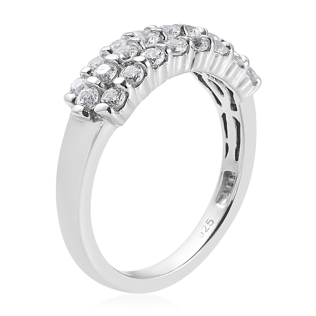 1.31 Ct. Lustro Stella Made with Finest CZ Cluster Ring in Platinum Plated Sterling Silver 3865769 3