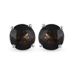 Smoky Quartz Stud Earrings in Platinum Overlay Sterling Silver 1.58 Ct.