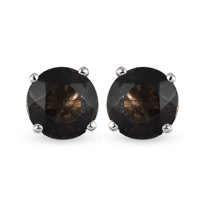 1.33 Ct. Smoky Quartz Push Post Earrings in Platinum Plated Sterling Silver 3815293 1