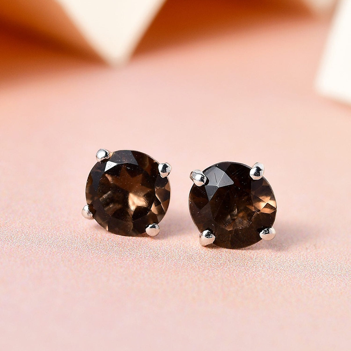 1.33 Ct. Smoky Quartz Push Post Earrings in Platinum Plated Sterling Silver 3815293 2