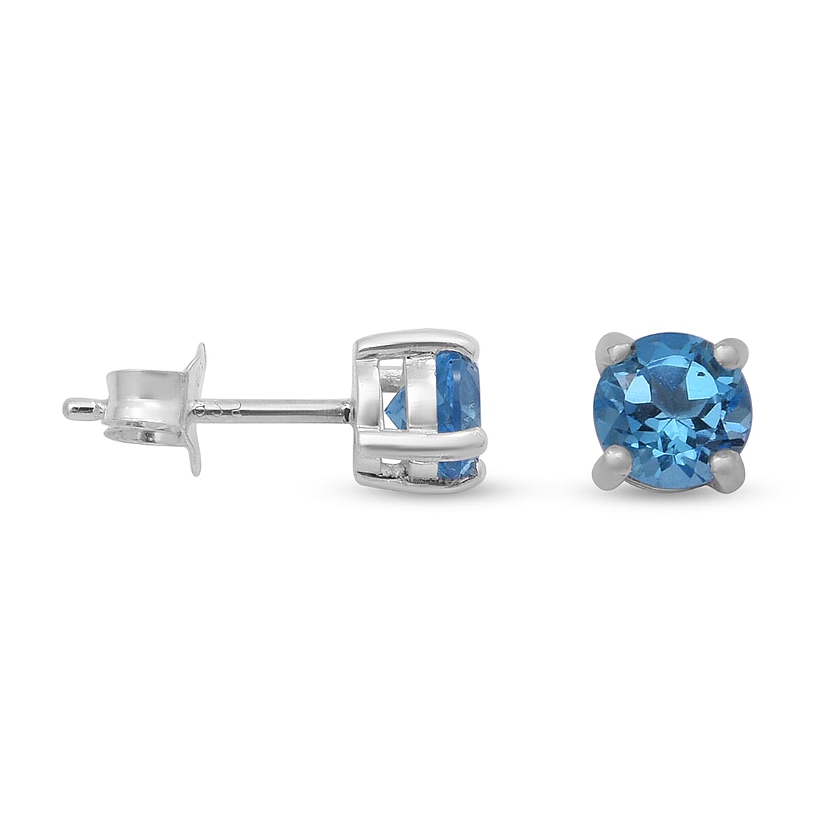 1.4 Ct. Swiss Blue Topaz Solitaire Stud Earrings in Sterling Silver 7596638 2