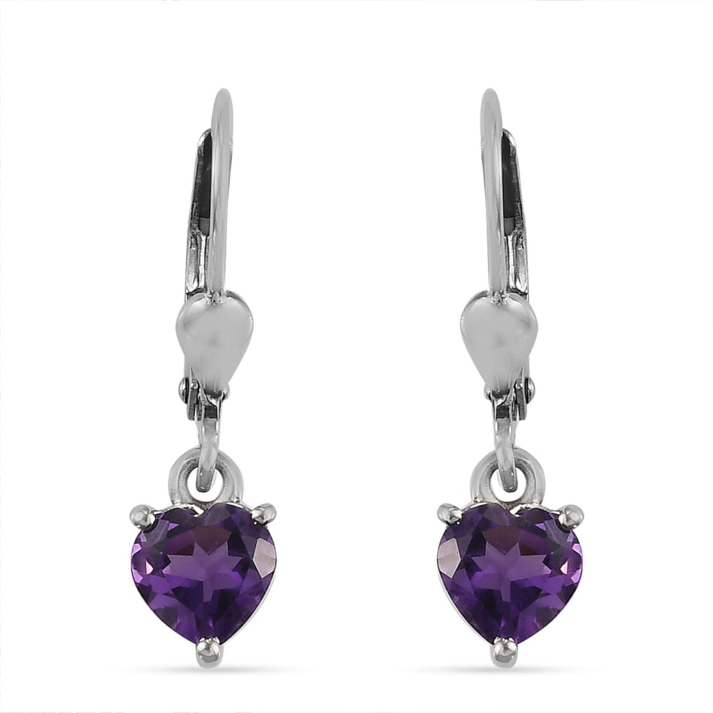 Amethyst Lever Back Earrings in Platinum Overlay Sterling Silver 1.42 Ct.