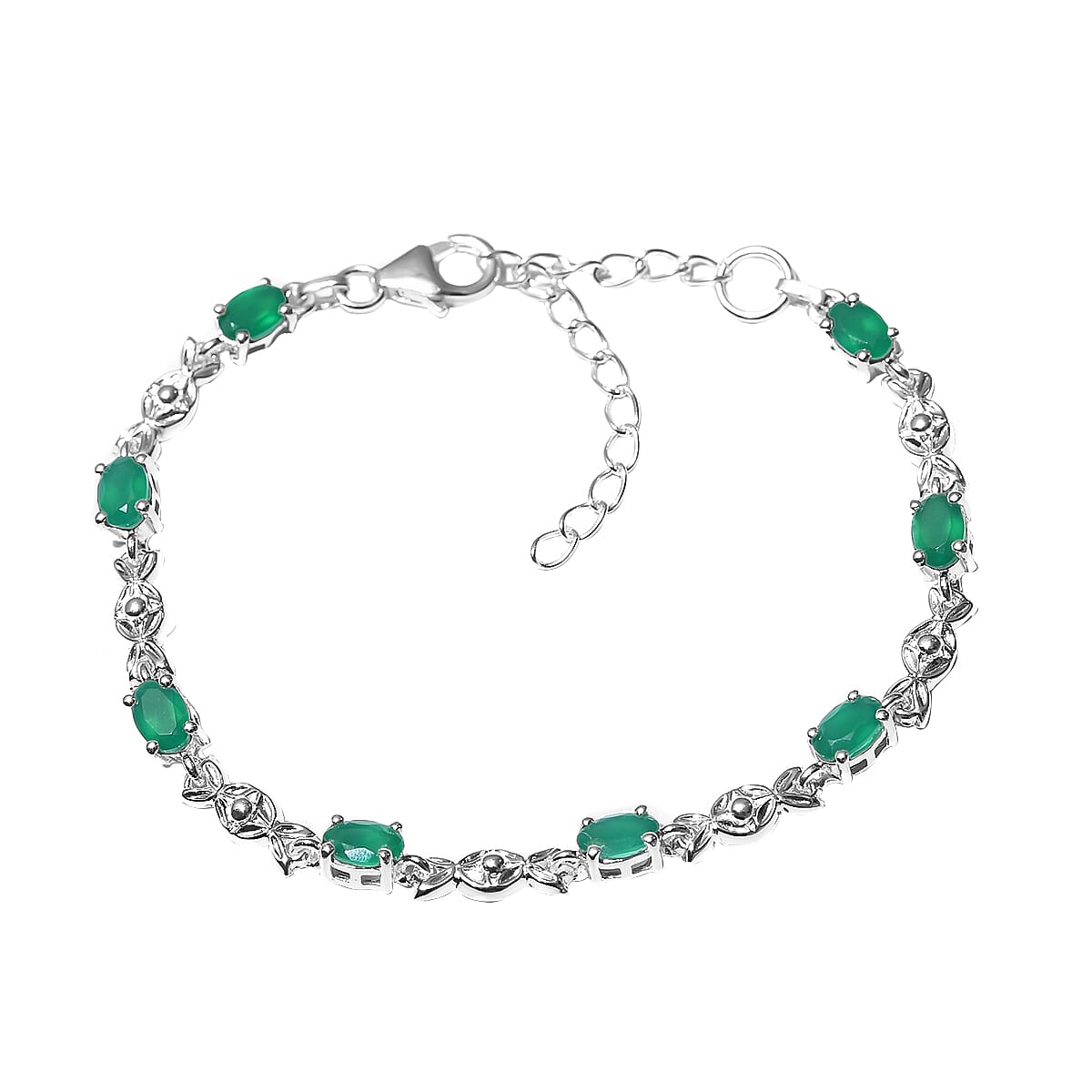 1.5 Ct. Green Onyx Floral Design Bracelet Size 6.5 in Sterling Silver 3830157 0