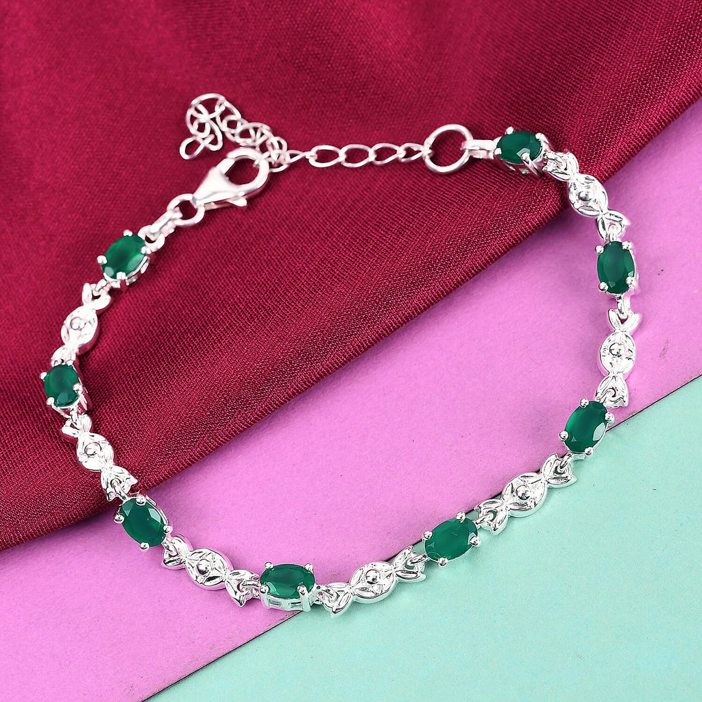 Verde Onyx Bracelet (Size 6.5 With 2 inch Extender) with Lobster Clasp in Sterling Silver 3.10 Ct.