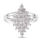 Moissanite Cluster Ring in Rhodium Overlay Sterling Silver 1.50 Ct
