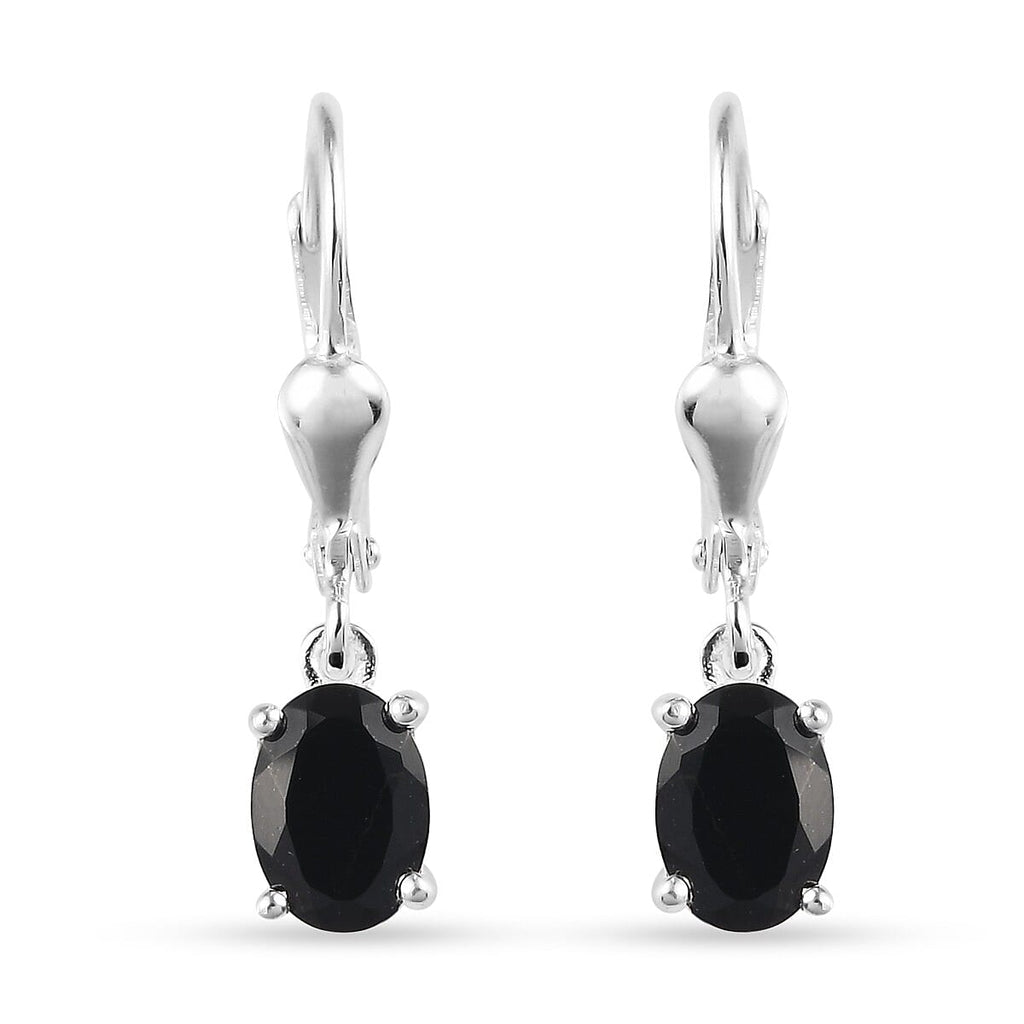 Black Tourmaline (Ovl) Lever Back Earrings in Sterling Silver 1.59 Ct.