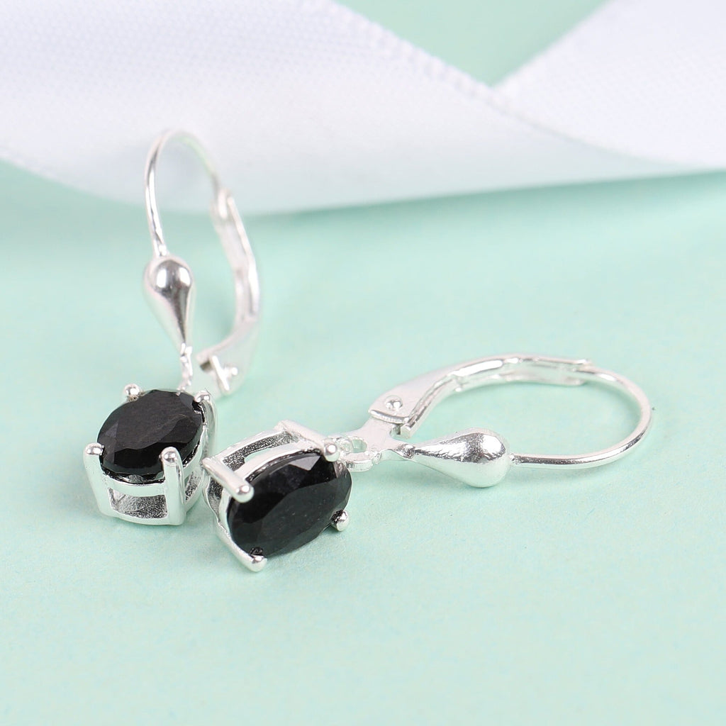 Black Tourmaline (Ovl) Lever Back Earrings in Sterling Silver 1.59 Ct.