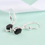 Black Tourmaline (Ovl) Lever Back Earrings in Sterling Silver 1.59 Ct.
