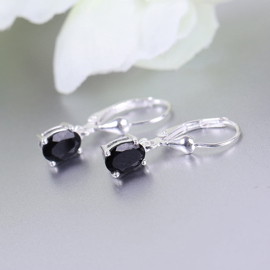 Black Tourmaline (Ovl) Lever Back Earrings in Sterling Silver 1.59 Ct.