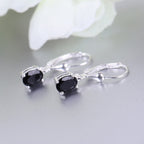Black Tourmaline (Ovl) Lever Back Earrings in Sterling Silver 1.59 Ct.