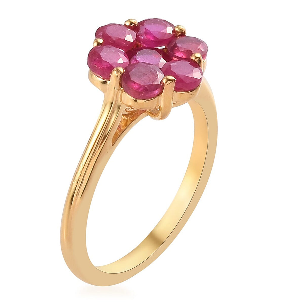 African Ruby (Rnd ) Pressure Set Floral Ring in 14K Gold Overlay Sterling Silver 2.00 Ct.