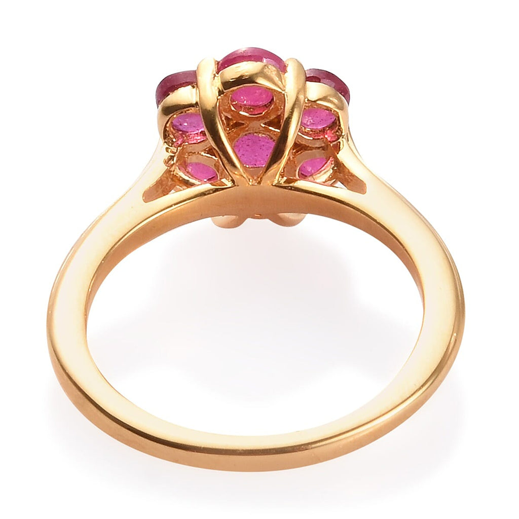 African Ruby (Rnd ) Pressure Set Floral Ring in 14K Gold Overlay Sterling Silver 2.00 Ct.