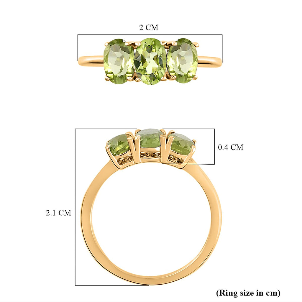 Hebei Peridot Triology Ring in 18K Vermeil Yellow Gold Plated Sterling Silver 1.53 Ct.