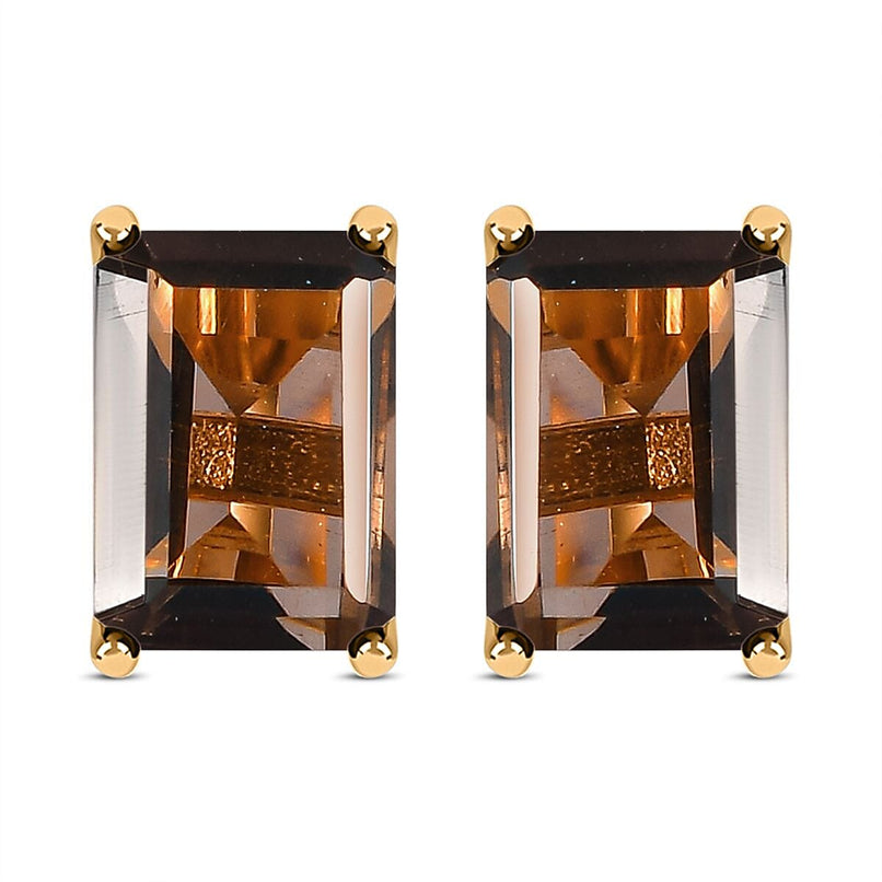1.57 Ct Smoky Quartz Earrings in 14K Gold Plated Sterling Silver