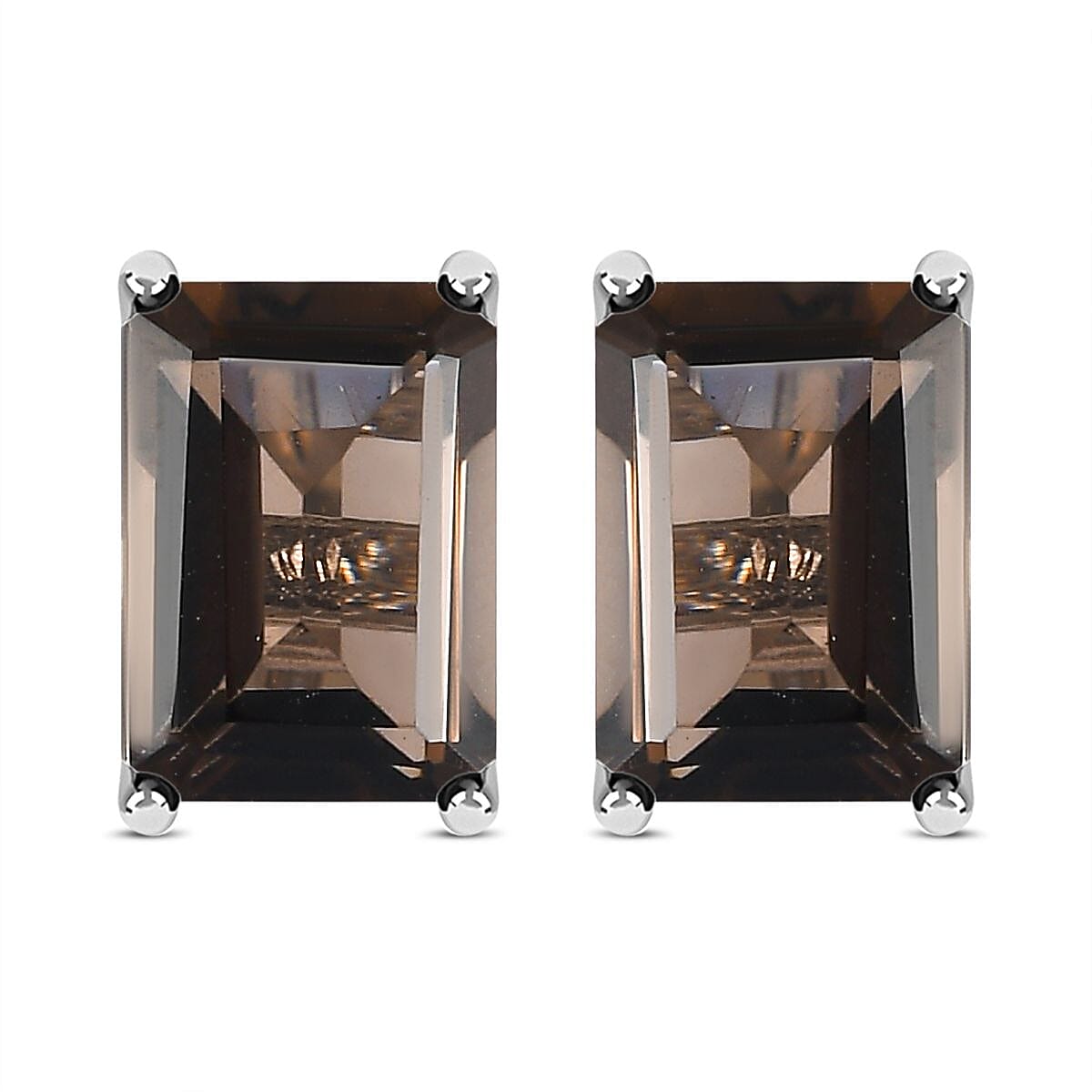 1.57 Ct. Smoky Quartz Solitaire Earrings in Platinum Plated Sterling Silver V32530156 0