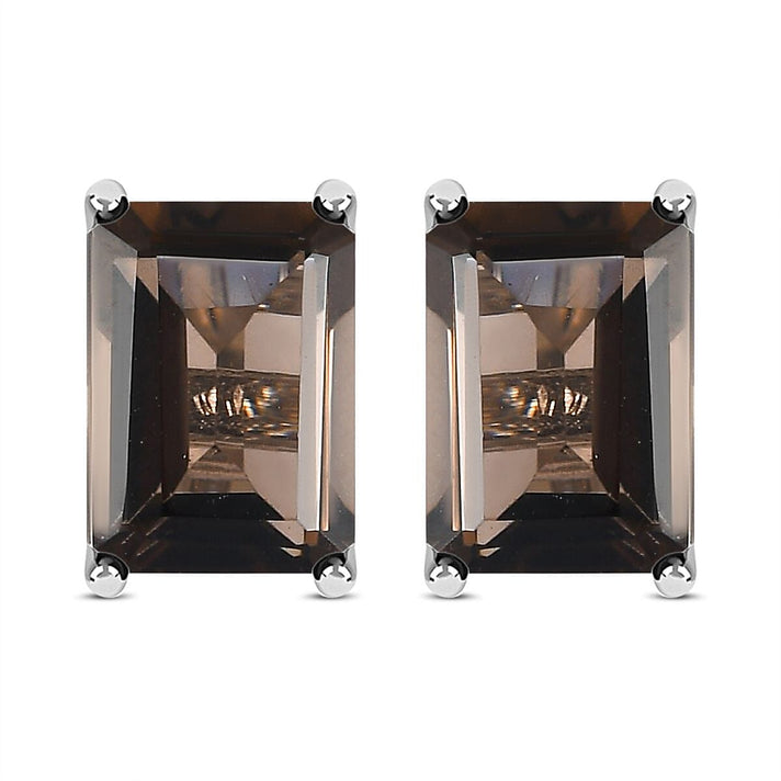 1.57 Ct. Smoky Quartz Solitaire Earrings in Platinum Plated Sterling Silver 3815822 1