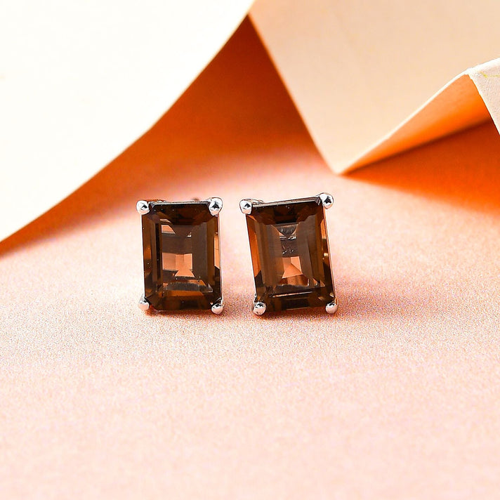 1.57 Ct. Smoky Quartz Solitaire Earrings in Platinum Plated Sterling Silver 3815822 2