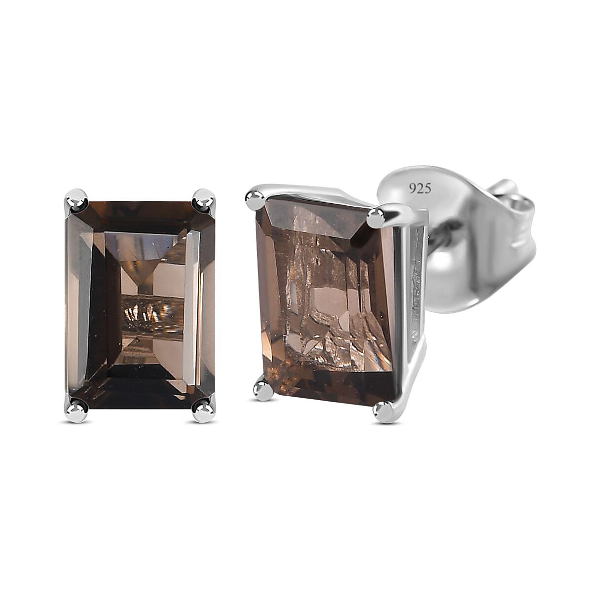 1.57 Ct. Smoky Quartz Solitaire Earrings in Platinum Plated Sterling Silver V32530156 4
