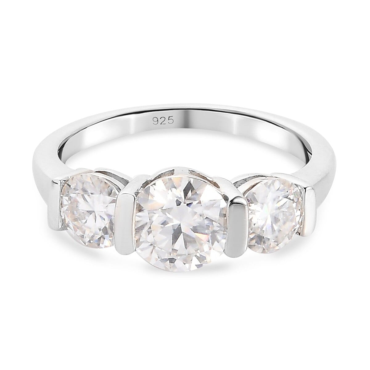 1.59 Ct. Moissanite Trilogy Ring in Platinum Plated Sterling Silver 3818946 0