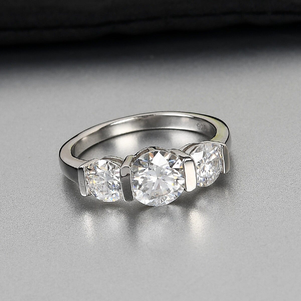 1.59 Ct. Moissanite Trilogy Ring in Platinum Plated Sterling Silver 3818946 2