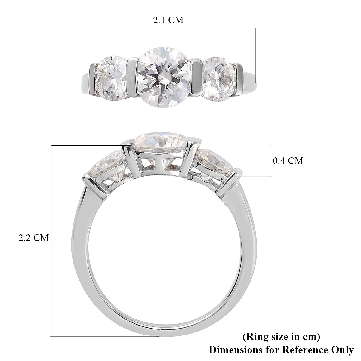 1.59 Ct. Moissanite Trilogy Ring in Platinum Plated Sterling Silver 3818946 6