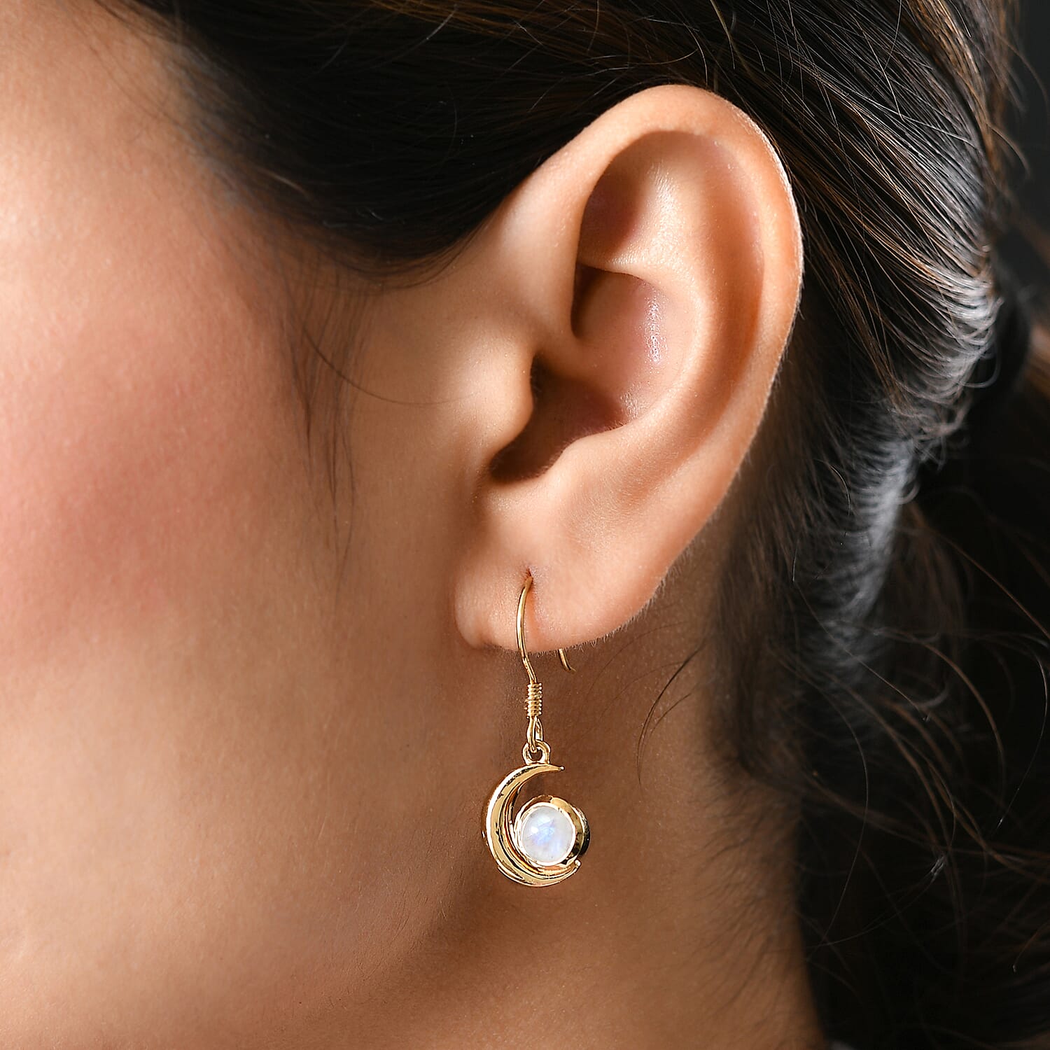 1.65 Ct. Celestial Theme Rainbow Moonstone Dangle Earring in Gold Plated Sterling Silver 3849513 3