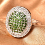 Chrome Diopside and Natural Zircon Ring with Magnet in Rhodium Overlay Sterling Silver 1.66 Ct, Silver Wt. 7.78 Gms