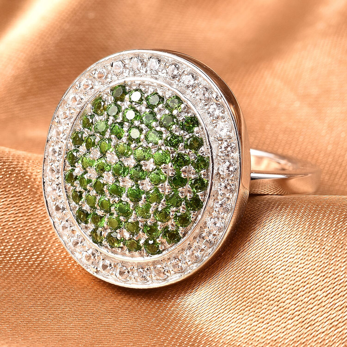1.66 Ct. Chrome Diopside and Natural Cambodian Zircon Ring in Rhodium Plated Sterling Silver 3706918 2