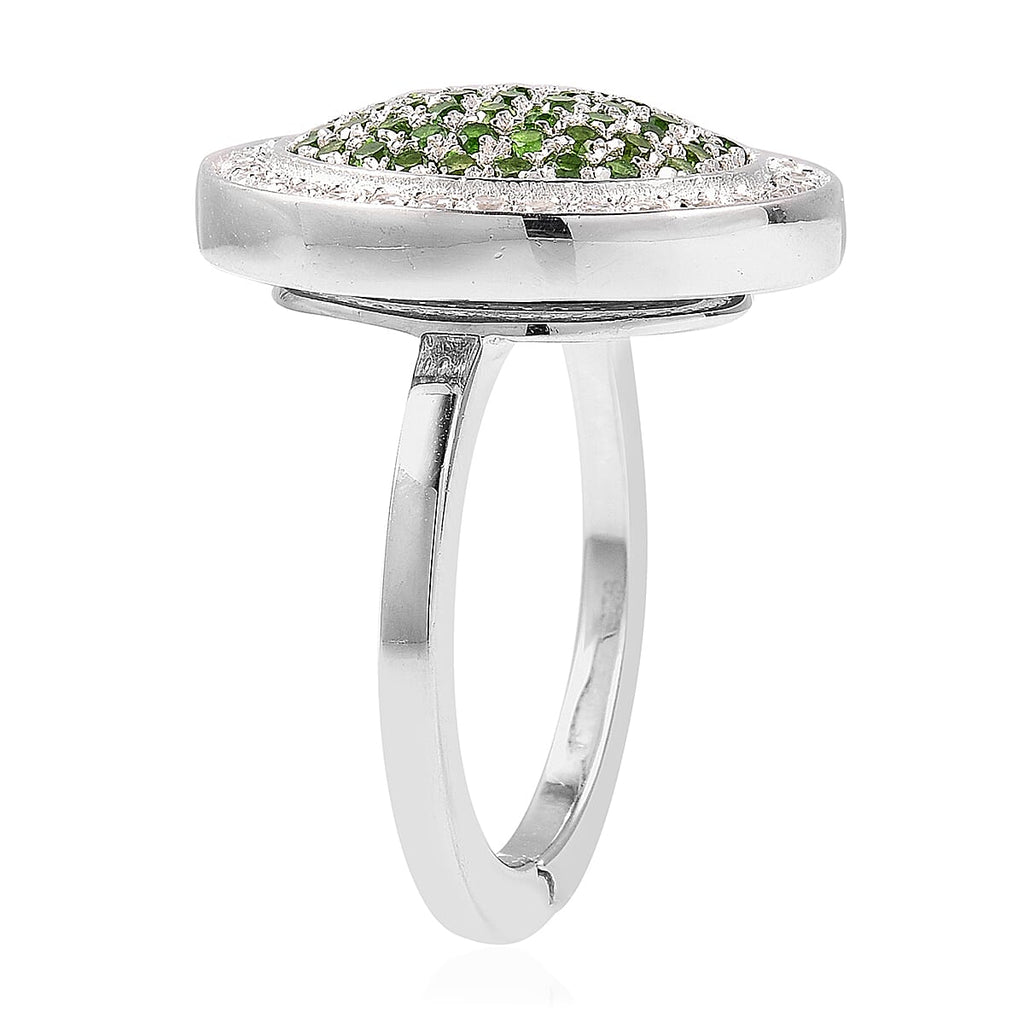 Chrome Diopside and Natural Zircon Ring with Magnet in Rhodium Overlay Sterling Silver 1.66 Ct, Silver Wt. 7.78 Gms