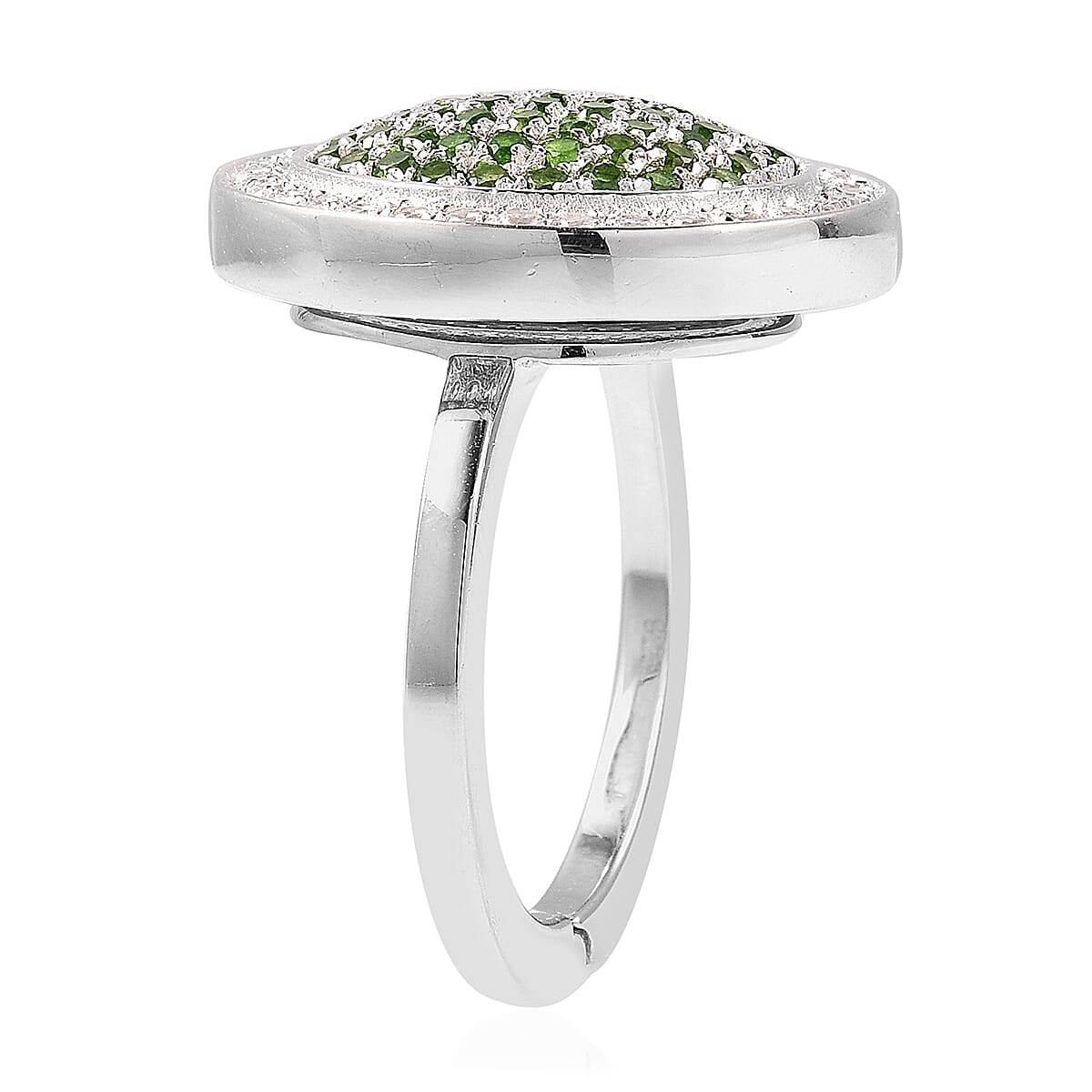 1.66 Ct. Chrome Diopside and Natural Cambodian Zircon Ring in Rhodium Plated Sterling Silver 3706918 4