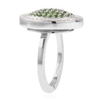 Chrome Diopside and Natural Zircon Ring with Magnet in Rhodium Overlay Sterling Silver 1.66 Ct, Silver Wt. 7.78 Gms