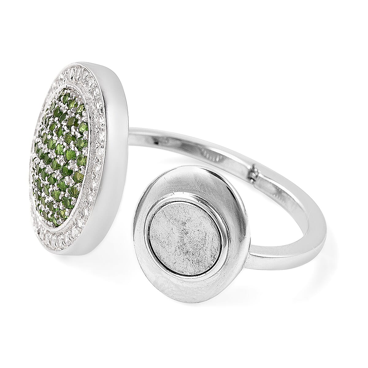 1.66 Ct. Chrome Diopside and Natural Cambodian Zircon Ring in Rhodium Plated Sterling Silver 3706918 5