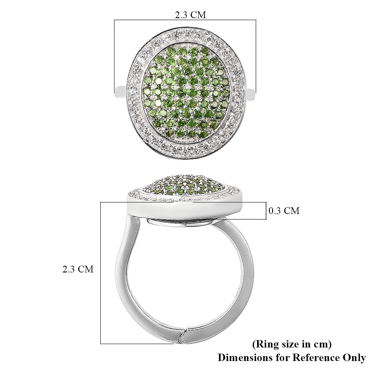 1.66 Ct. Chrome Diopside and Natural Cambodian Zircon Ring in Rhodium Plated Sterling Silver 3706918 7