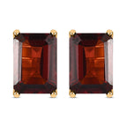 Red Garnet Stud Solitaire Earrings in 18K Vermeil Yellow Gold Plated Sterling Silver 2.40 Ct.