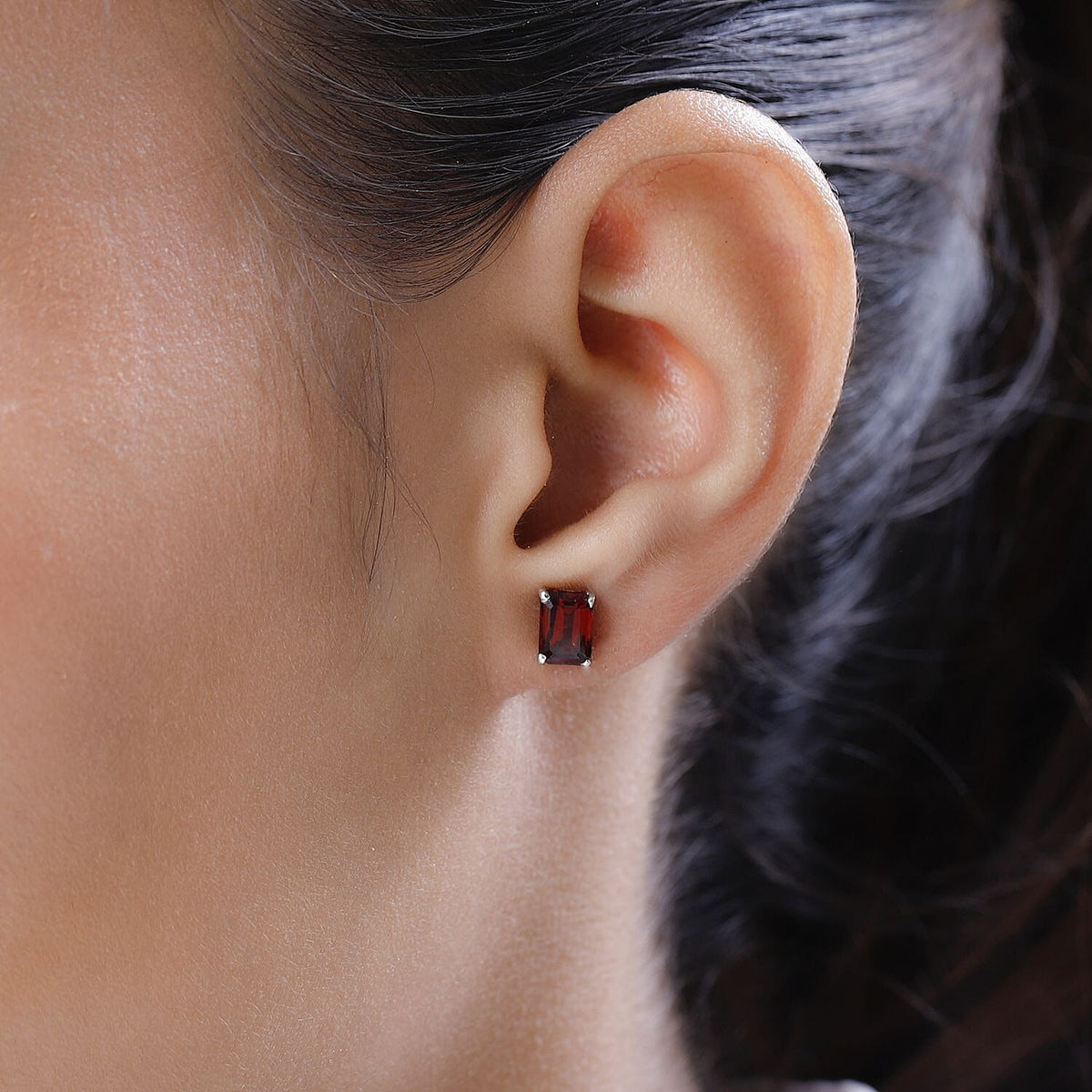 1.70 Ct.  Red Garnet Solitaire Earrings in Platinum Plated Sterling Silver V32529891 3