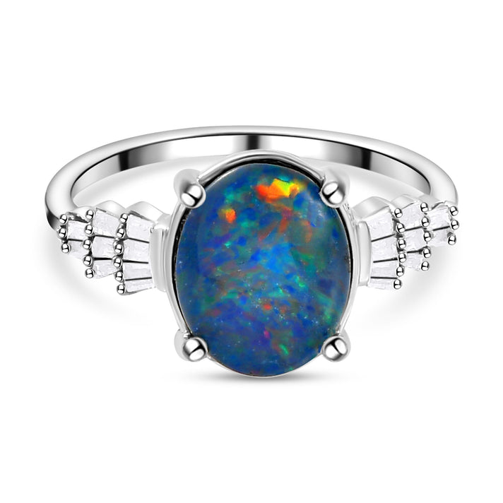1.80 Ct. Australian Boulder Opal and Diamond Ring in Platinum Plated Sterling Silver 3730665 1