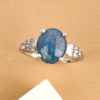 D'Joy Australian Boulder Opal & White Diamond Ring in Platinum Overlay Sterling Silver 1.80 Ct.