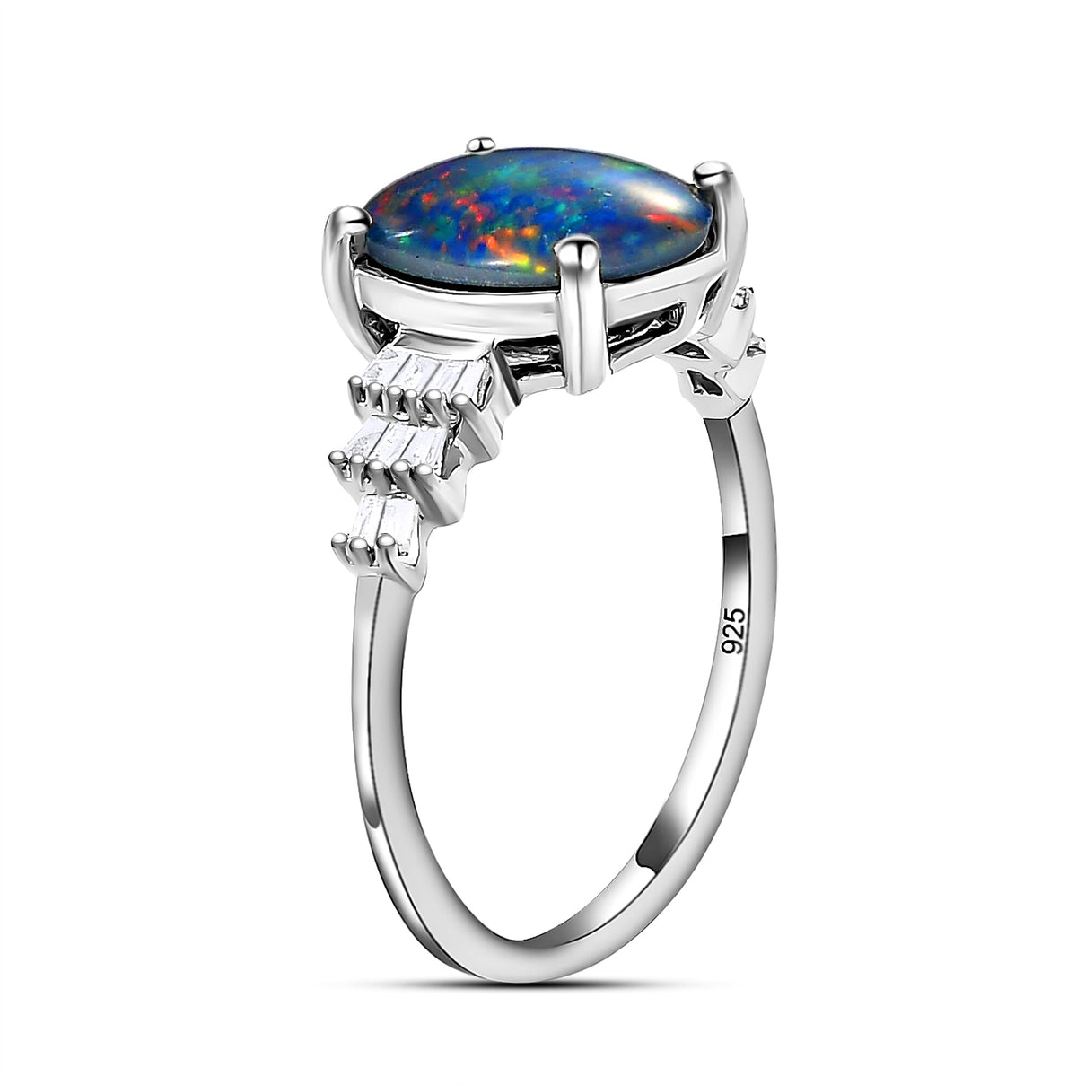 1.80 Ct. Australian Boulder Opal and Diamond Ring in Platinum Plated Sterling Silver V32519497 6