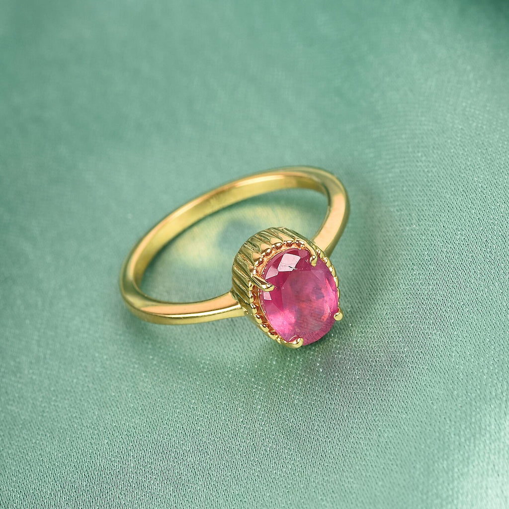 African Ruby (FF) Solitaire Ring in 14K Gold Overlay Sterling Silver 1.82 Ct.
