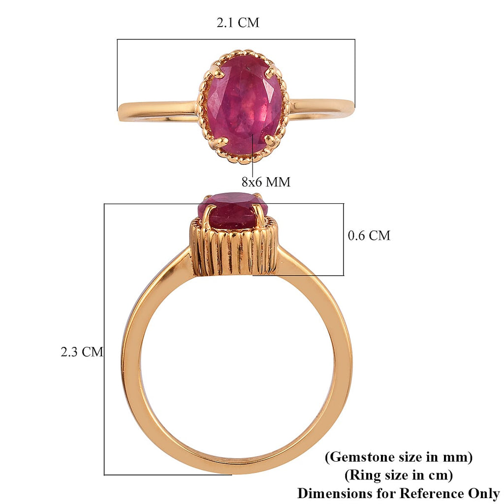 African Ruby (FF) Solitaire Ring in 14K Gold Overlay Sterling Silver 1.82 Ct.