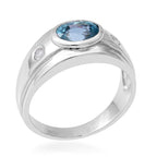 Ratanakiri Blue Zircon and Natural Cambodian Zircon Ring in Rhodium Overlay Sterling Silver 2.12 Ct.