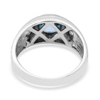 Ratanakiri Blue Zircon and Natural Cambodian Zircon Ring in Rhodium Overlay Sterling Silver 2.12 Ct.