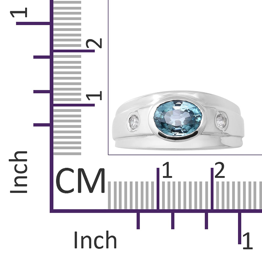 Ratanakiri Blue Zircon and Natural Cambodian Zircon Ring in Rhodium Overlay Sterling Silver 2.12 Ct.
