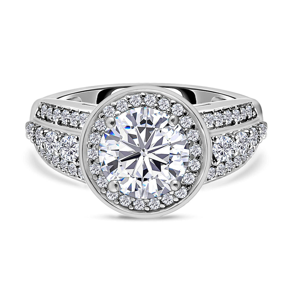 Moissanite Ring in Platinum Overlay Sterling Silver 1.96 Ct.